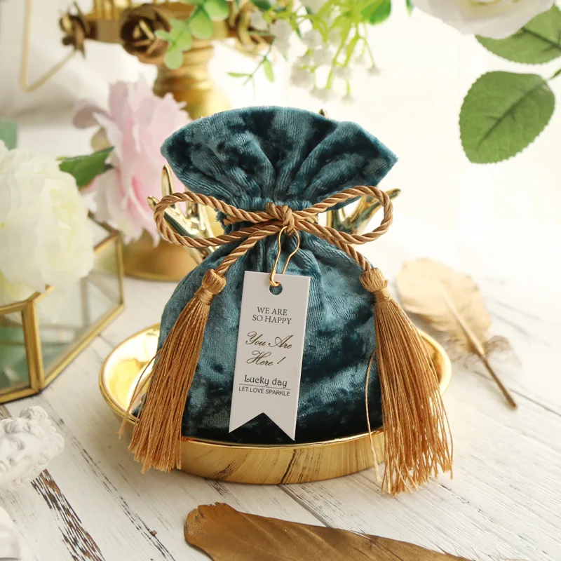 

Creativity Velvet Gift Bag Drawstring Tassel Bandage Event Party for Wedding Birthday Supplies Candy Box Packaging Gift Bag