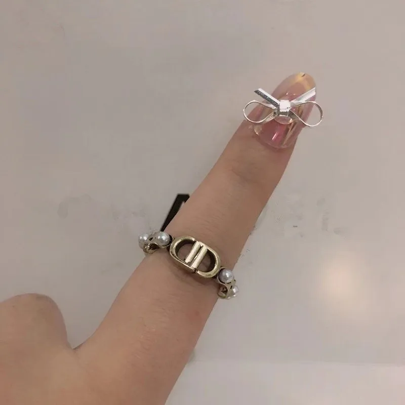 

European And American New Products Ladies Pearl Letters CD 1:1 Version Retro Original Fashion Open Ring Jewelry Holiday Gift