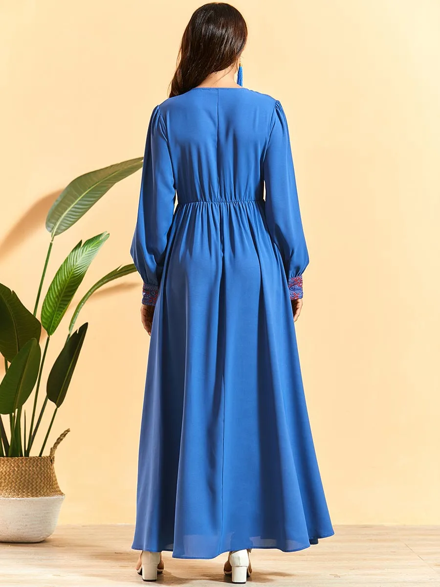 Ramadan Turkey Muslim Abaya Women Hijab Dress Lace Blue Eid Moroccan Kaftan Djellaba Jilbab Vestidos Islamic Clothing Musulman |