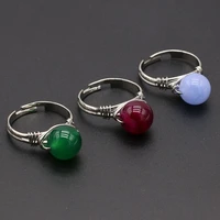 natural stone crystal rings stainless steel wire wrap gemstone adjustable finger ring jewelry for women party wedding gifts