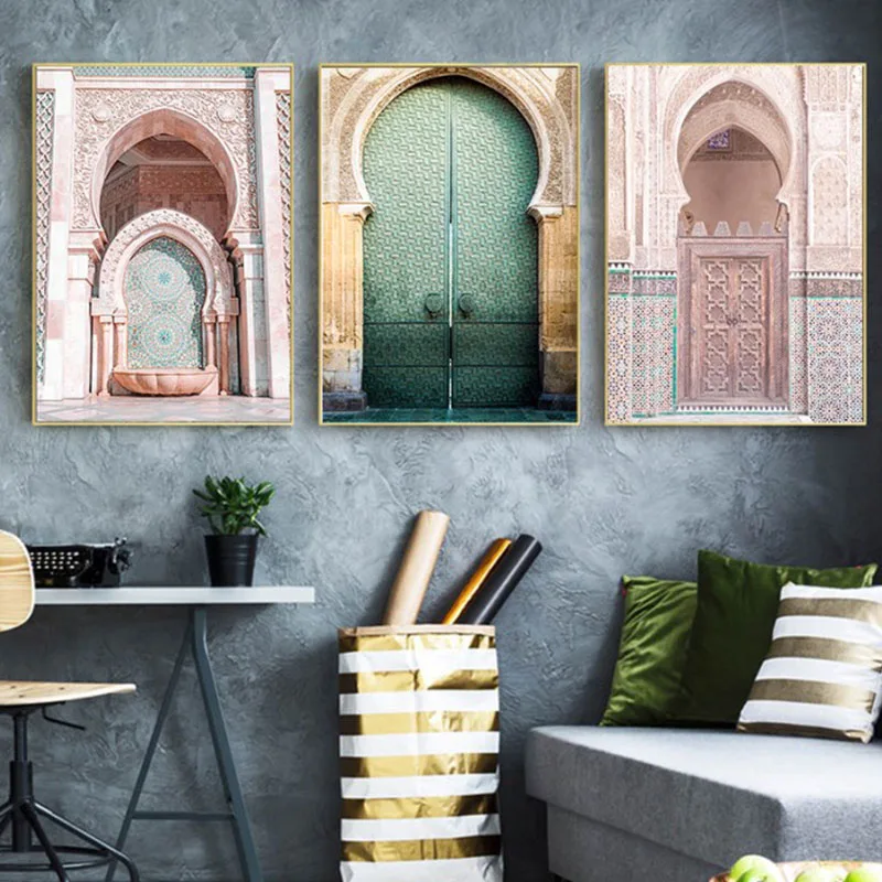 Moroccan Door Wall Art Arabic Calligraphy Canvas Panting Islamic Architecture Poster Print Pictures Boho Decor Gift | Дом и сад