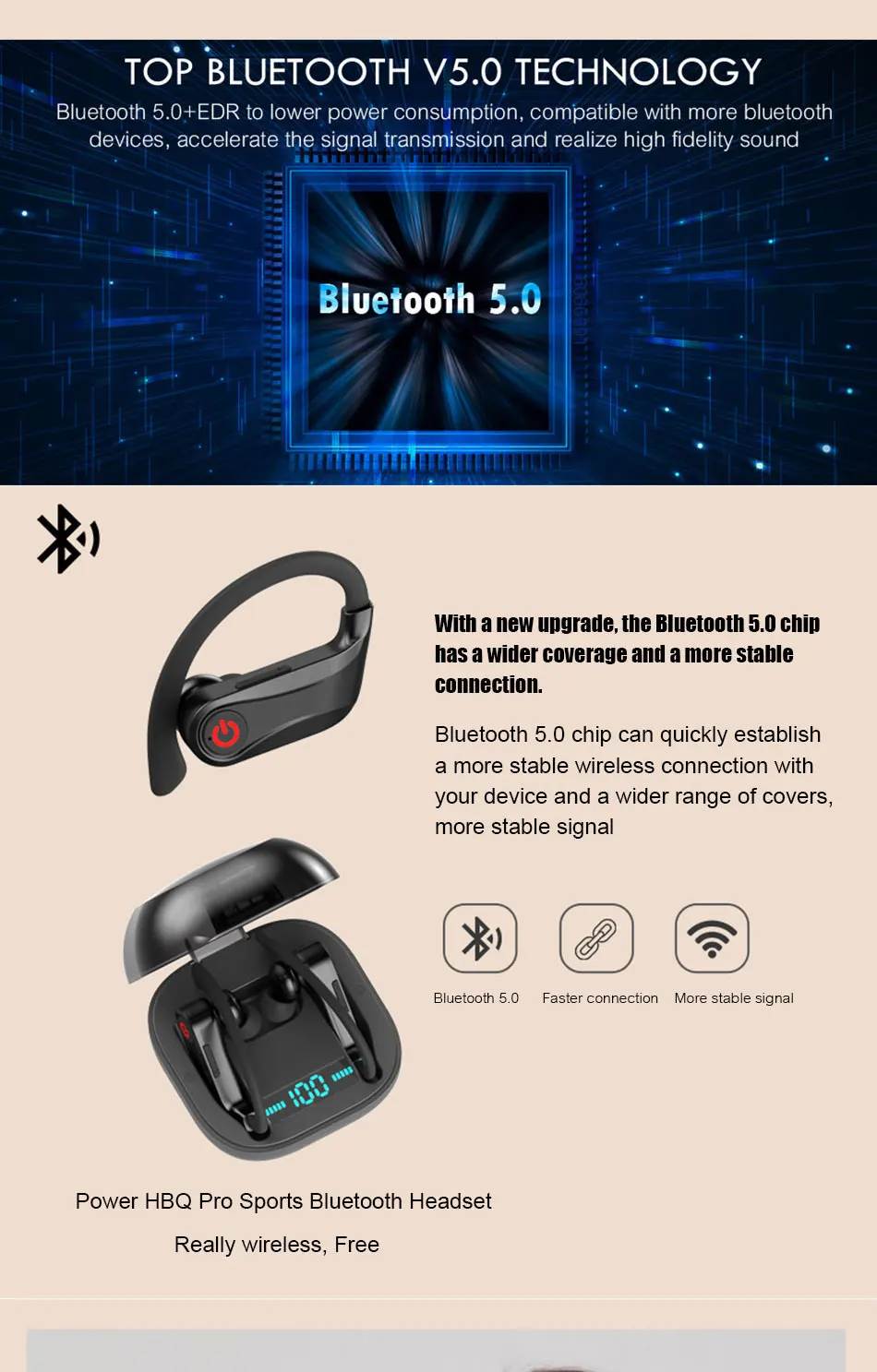 Беспроводные наушники Bluetooth 5,0 наушники для телефона Водонепроницаемая гарнитура с 950 мАч зарядная Коробка микрофон