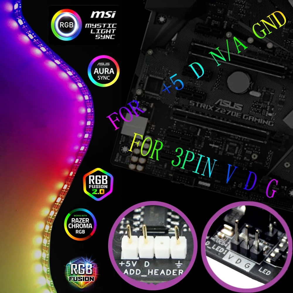 Светодиодная лента WS2812b RGB для ASUS AURA SYNC / MSI мистический светильник
