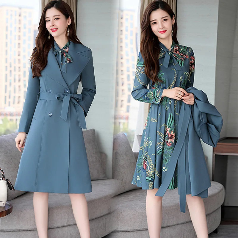 Элегантный комплект из двух предметов женский длинный пиджак и платье Женский с