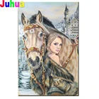 50x70 алмазная живопись снег романтическая женщина лошадь полноразмерная квадратная Круглая Мозаика Алмазная вышивка Алмазная картина ремесла и искусство,