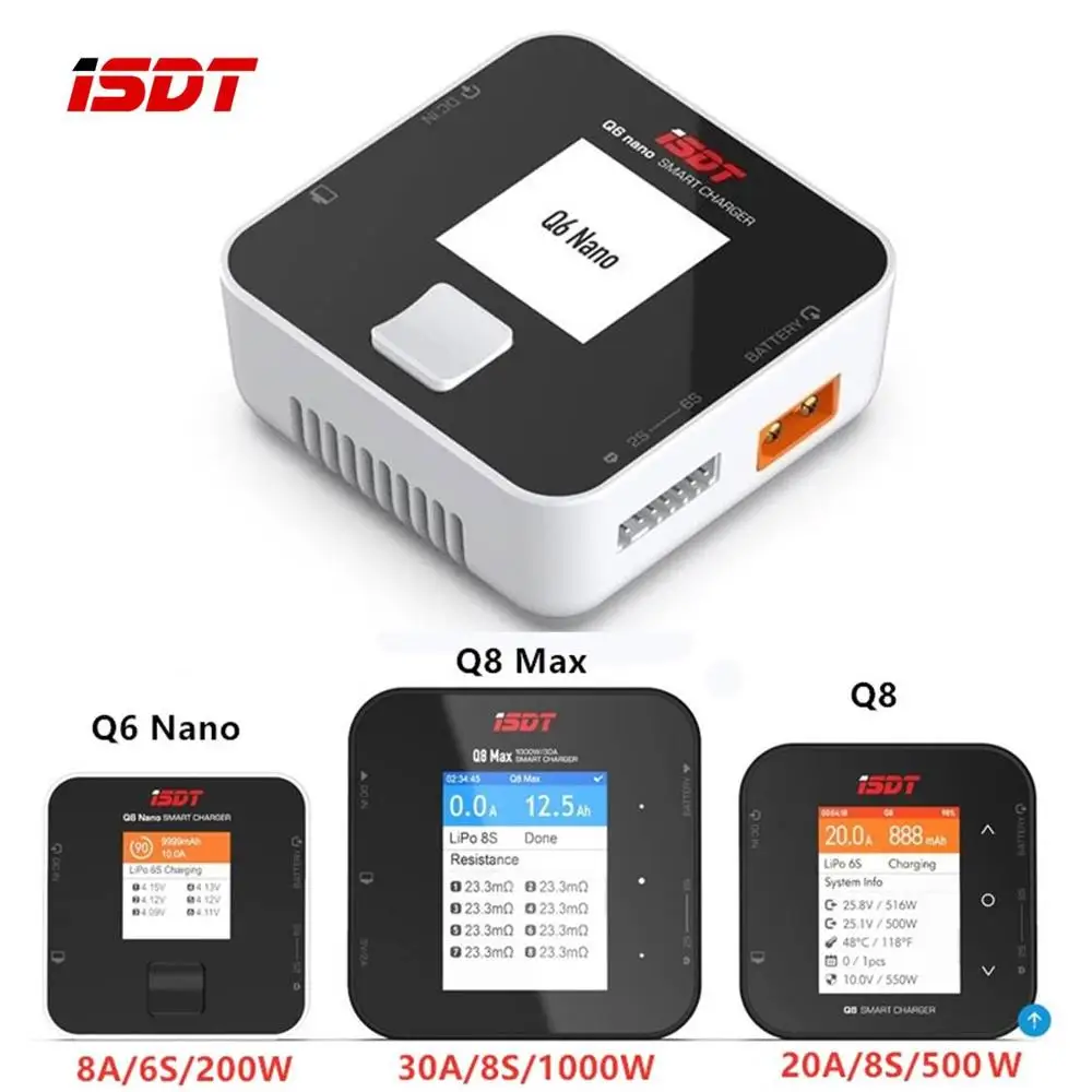 Балансирующее зарядное устройство ISDT Q8 MAX lite Q6 NANO BattGo, 500 Вт, 20 А, зарядка для высокомощных аккумуляторов 1-8S Lipo для РУ FPV дрона