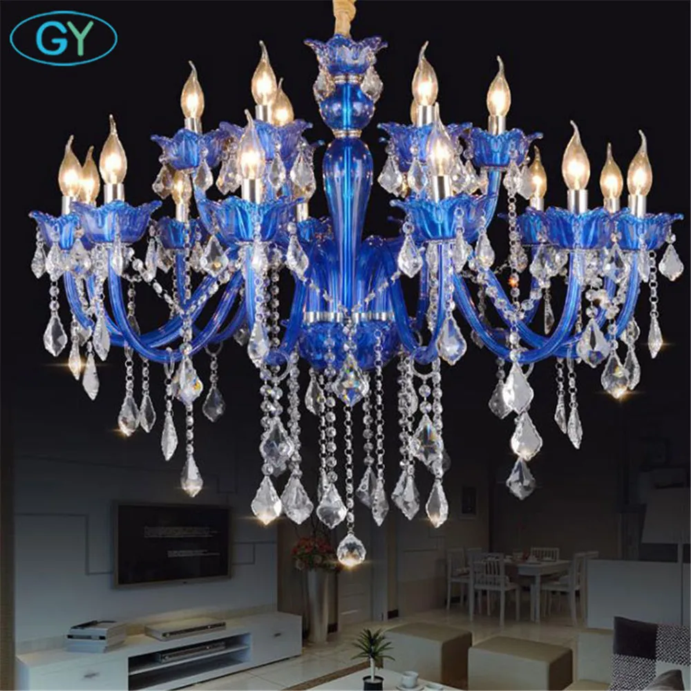 Европейская люстра синего цвета хрустальная лампа для гостиной спальни