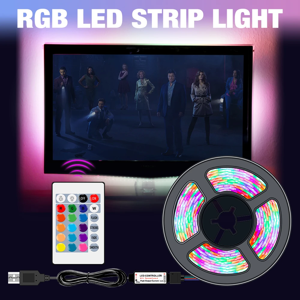 

USB LED Strip Light RGB DC 5V SMD2835 Flexible Ribbon Fita Led TV Light 50CM 1M 2M 3M 4M 5M Tape RGBW Remote Control Neon Led