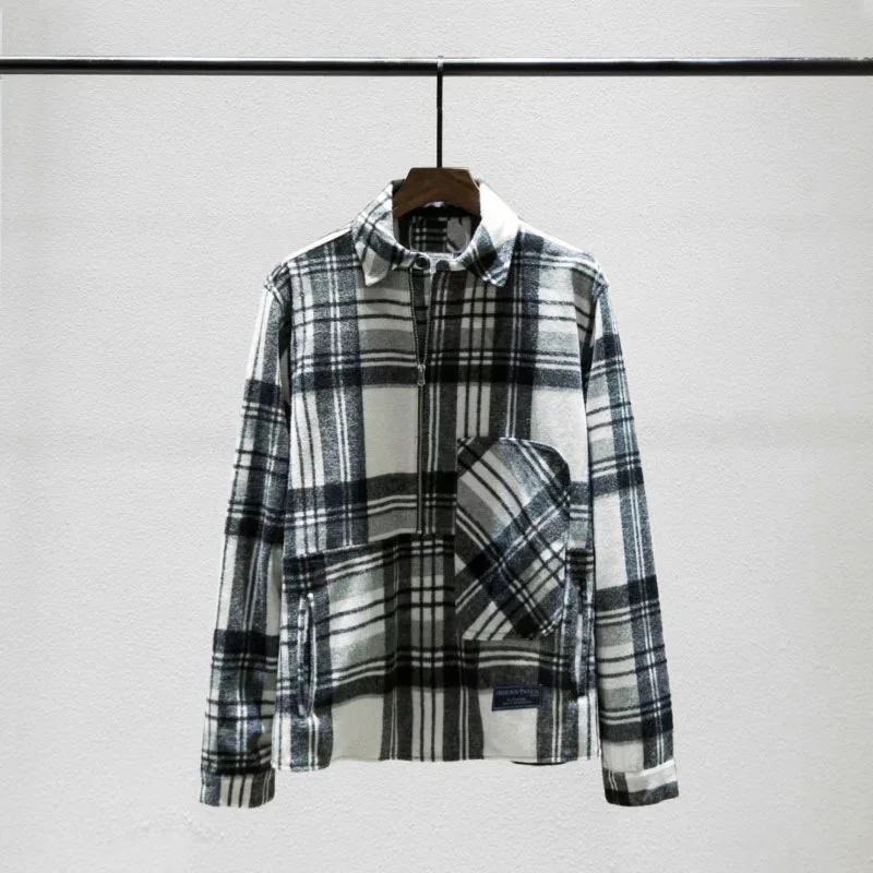 

Ins Japanese Korean tide br welldone plaid shirt we11done OS loose and thickened wool Pullover
