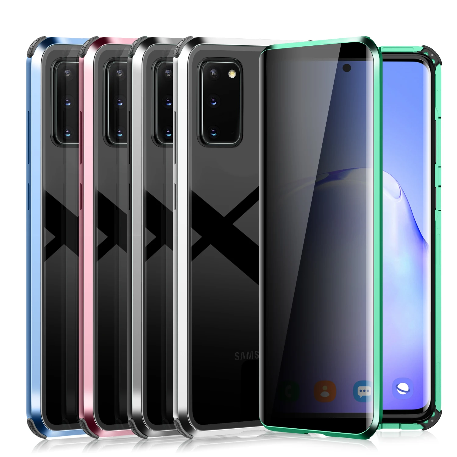 Армированный металлический магнитный чехол для Samsung Galaxy S20 Ultra с закаленным