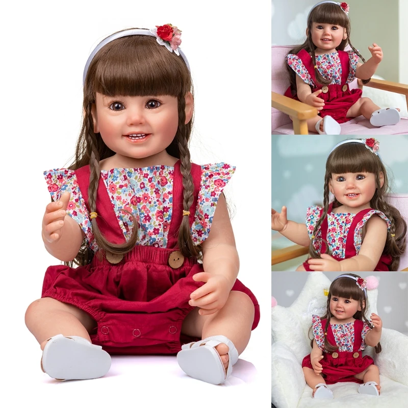 

Кукла-младенец 55 см/21 дюйм, кукла-Реборн, кукла для кормления, Реалистичная мягкая игрушка ручной работы на весь рост с коричневыми волосами,...