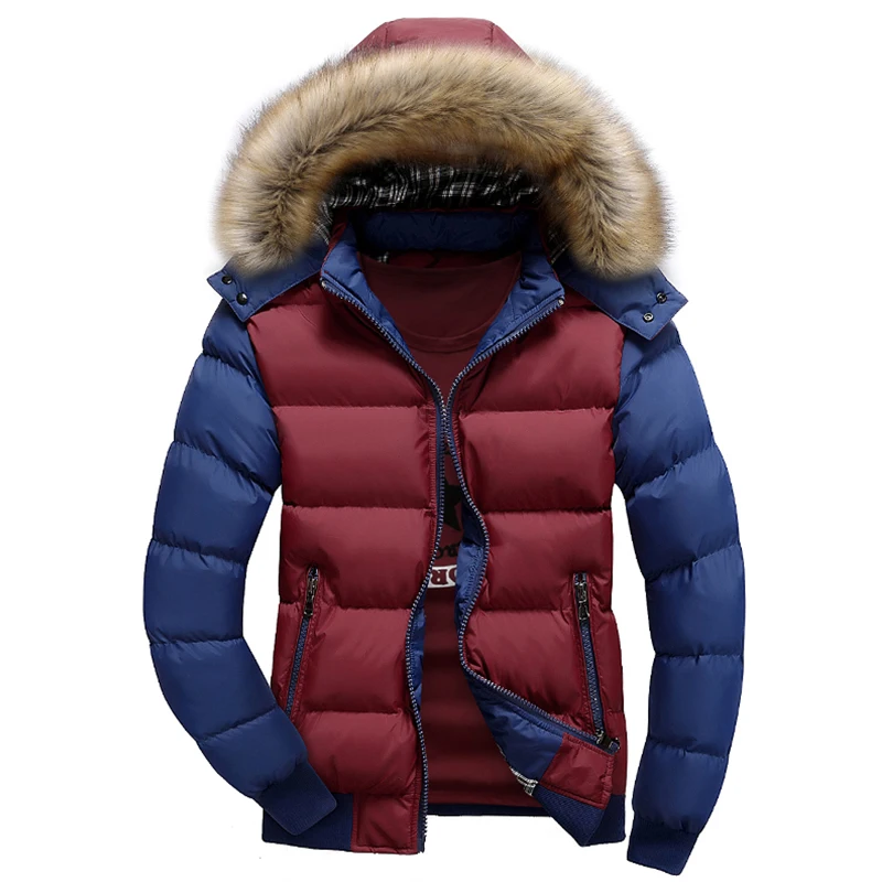 UAICESTAR Winter Jacket Men Hooded Parkas Thick Warm Casual Color Matching Windproof Jacket Coat Plus Size S- 7XL Men's Clothing