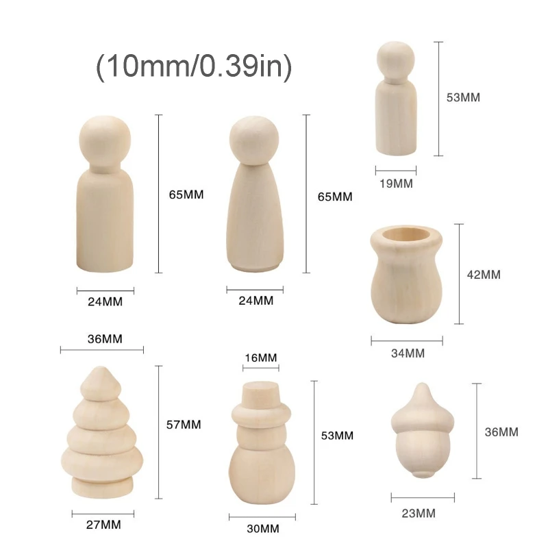 

46pcs/set Log Color Snowman Xmas Tree Acorn Small Wooden Man Children DIY Painted Carved Toy Wood Crafts Decor Ornaments