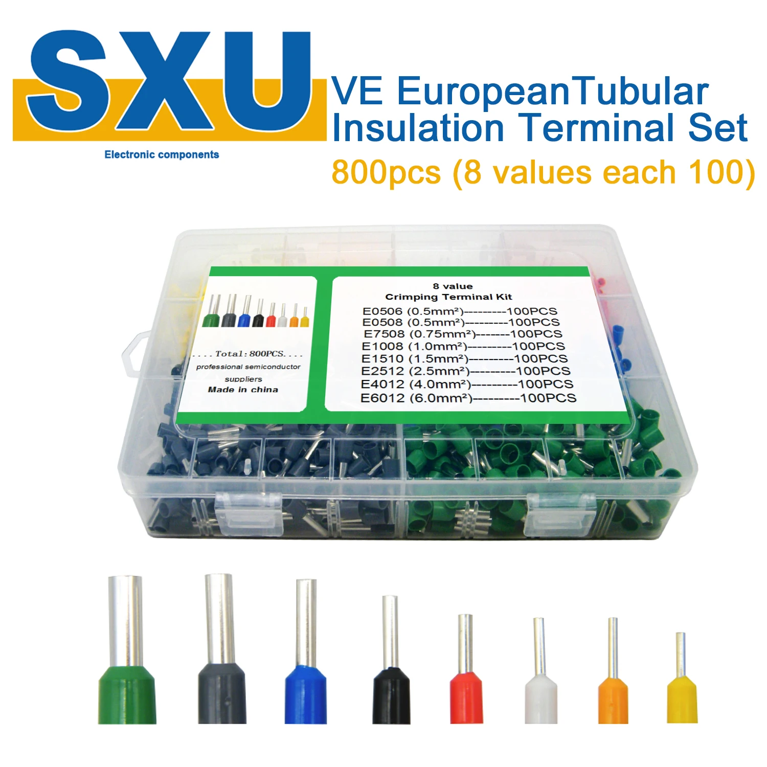 Изолированные наконечники-терминалы в коробке 800 штук E0506 E0508 E7508 E1008 E1510 E2512 E4012 E6012 0.5-6мм² проводной коннектор Терминатор.