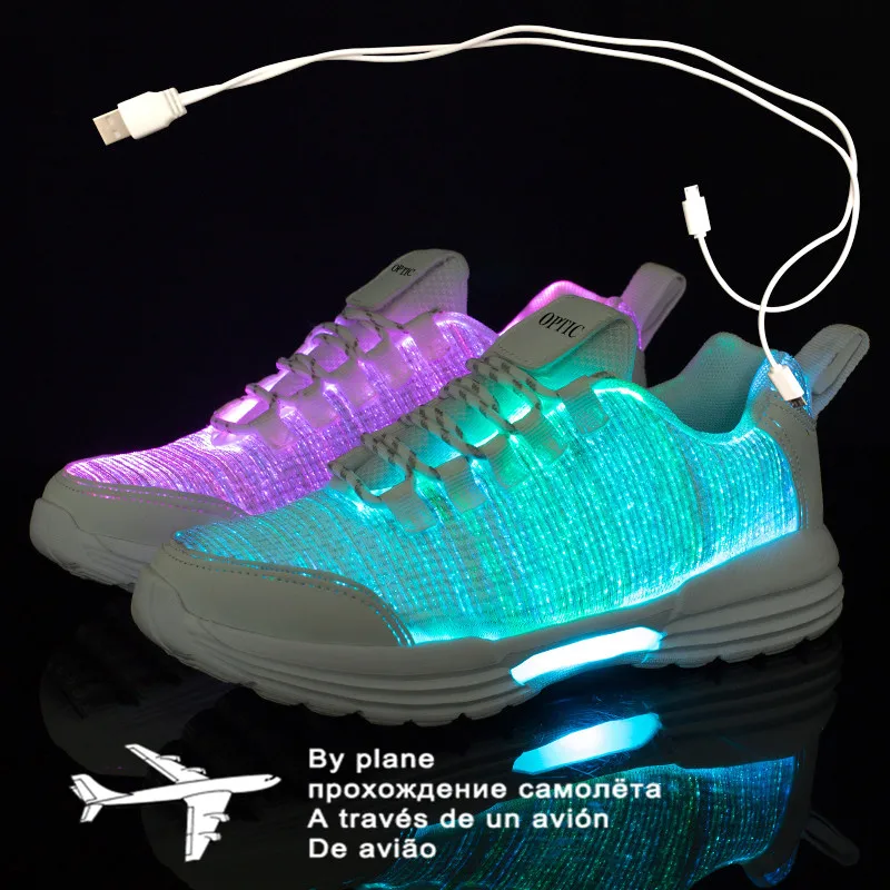 

UncleJerry Size 35-46 New Summer Led Fiber Optic Shoes for girls boys men women USB Recharge glowing Sneakers Man light up shoes