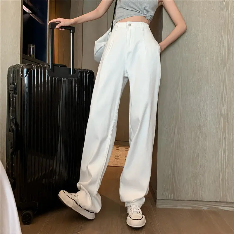 

White Woman Jeans High Waist Wide Leg Denim Clothing Leisure Black Streetwear Vintage Harajuku All-match Full-length Pants