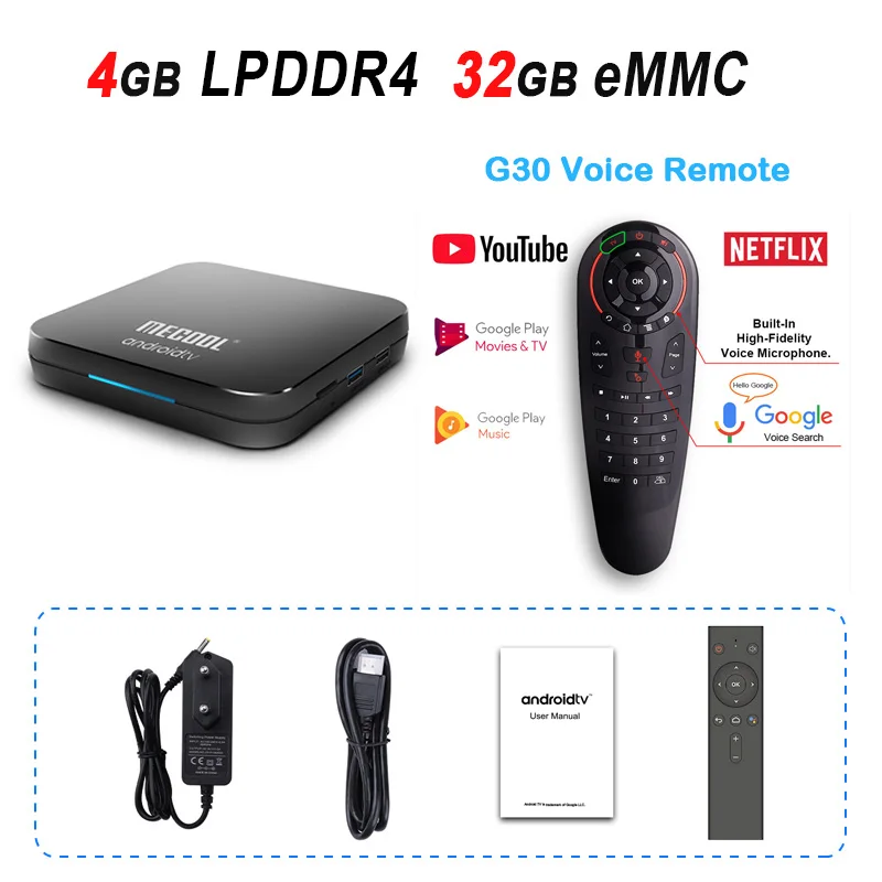 4GB 32GB G30 ТВ приставка MECOOL KM9pro Deluxe Google сертифицированная Android 9,0 ТВ приставка 4 Гб DDR4 32 Гб Amlogic S905X2 4K 5G Dual Wifi BT4.0 KM9 PRO - Цвет: 4GB 32GB G30
