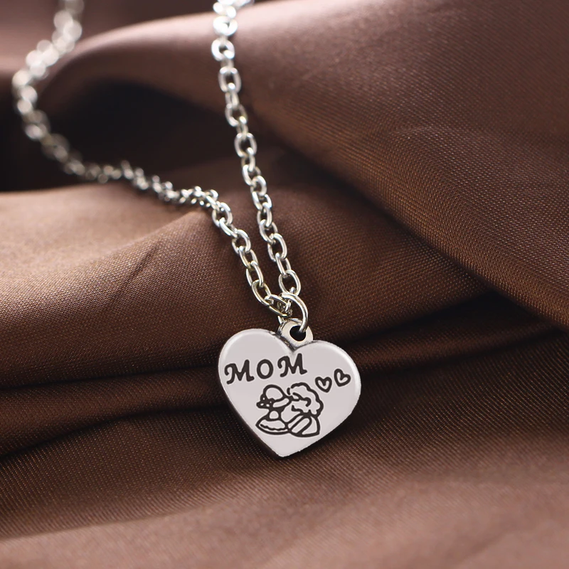 12PC Family Necklace Love Heart Pendant Chain Mom With Kid Mommy Women Mum Mother's Day Birthday Xmas Party Gifts Charm Jewelry |