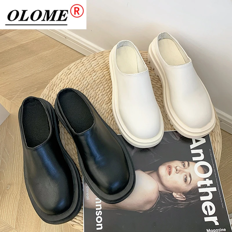 

OLOME-Ladies Slippers Fashion Muller Shoes Thick Heel Platform Wedge Heel Women's Shoes Large Size 35-43