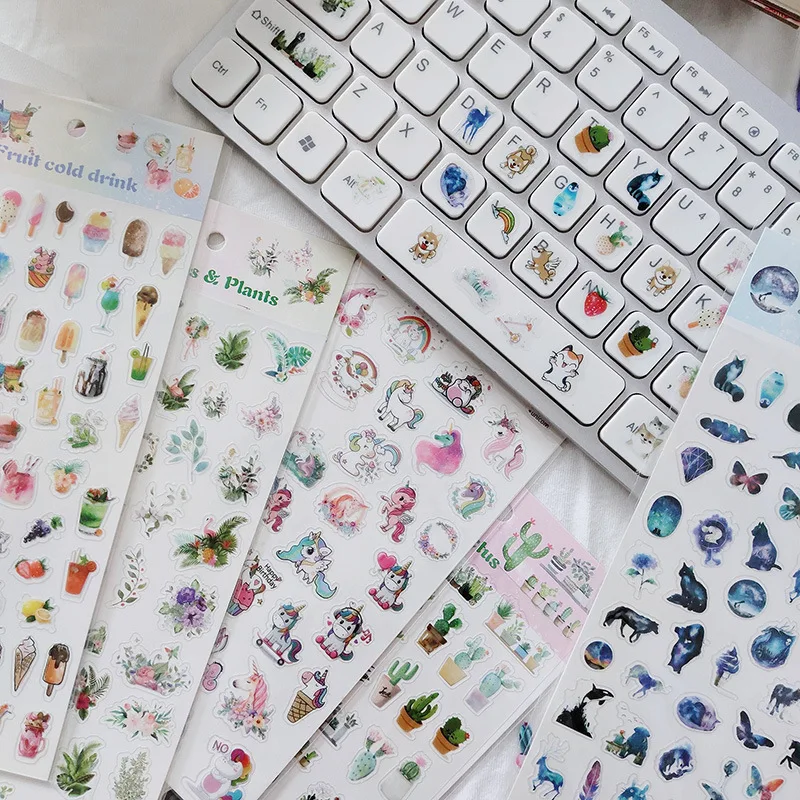 1 Sheet Kawaii Cat Cactus Fruit Drink Starry Mini Decorative Stickers Notebook Decoration | Канцтовары для офиса и дома