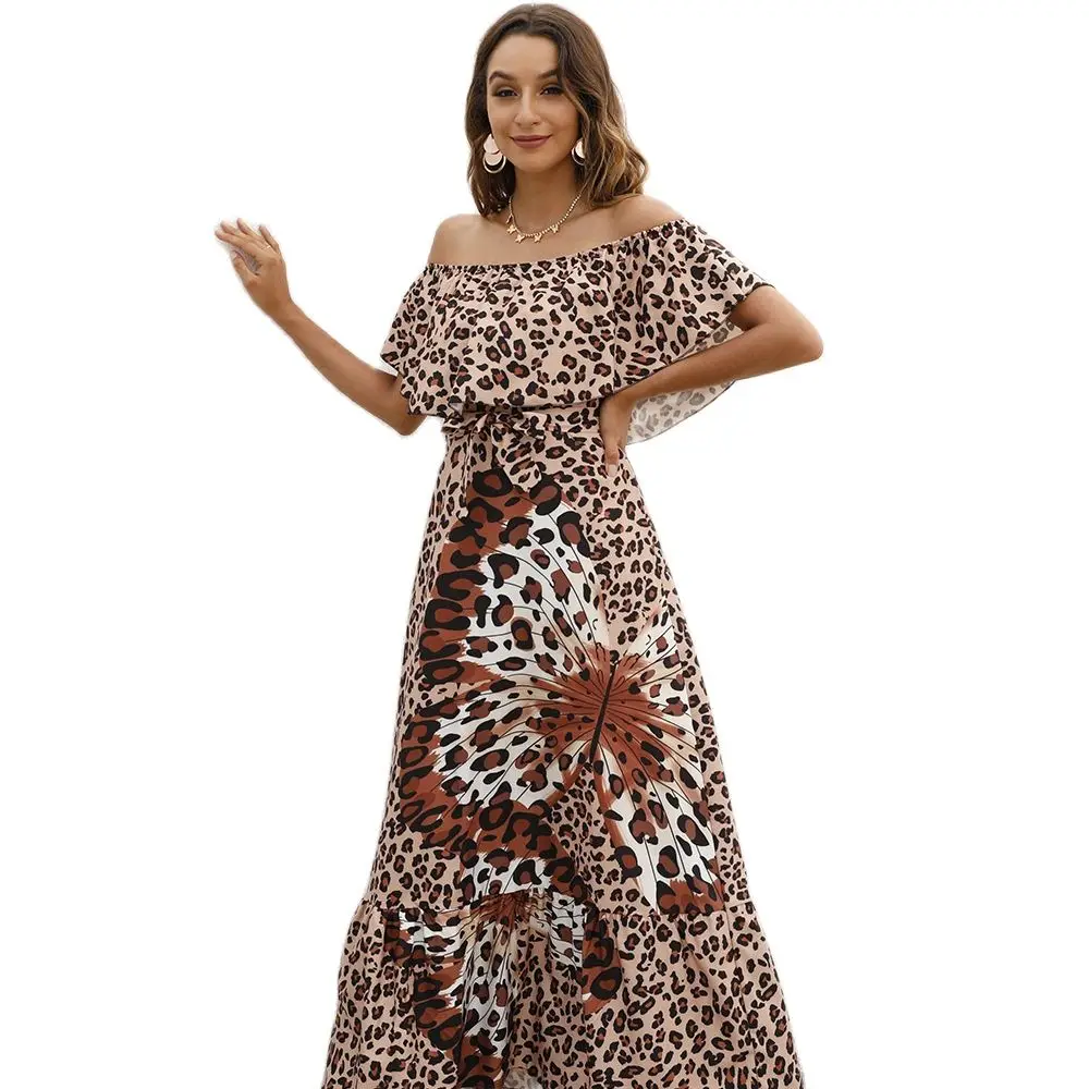

2021 Summer Factory Price Hot Sale Women's New High-Quality Fashion Printed One-Line Neck Ruffle Dress