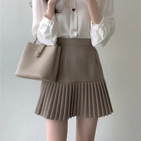 summer womens elegant high waist mini a line skirt ladies solid color school style pleated short skirt