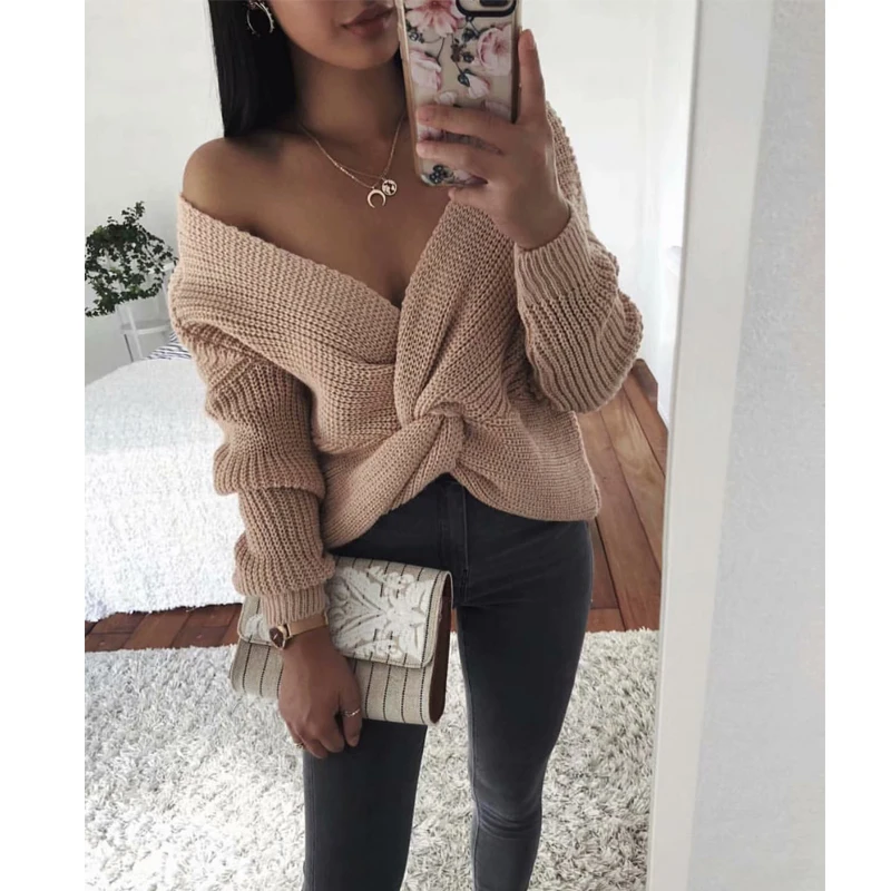 2019 плюс размер осень зима v-образным вырезом женские Свитера Дамский пуловер