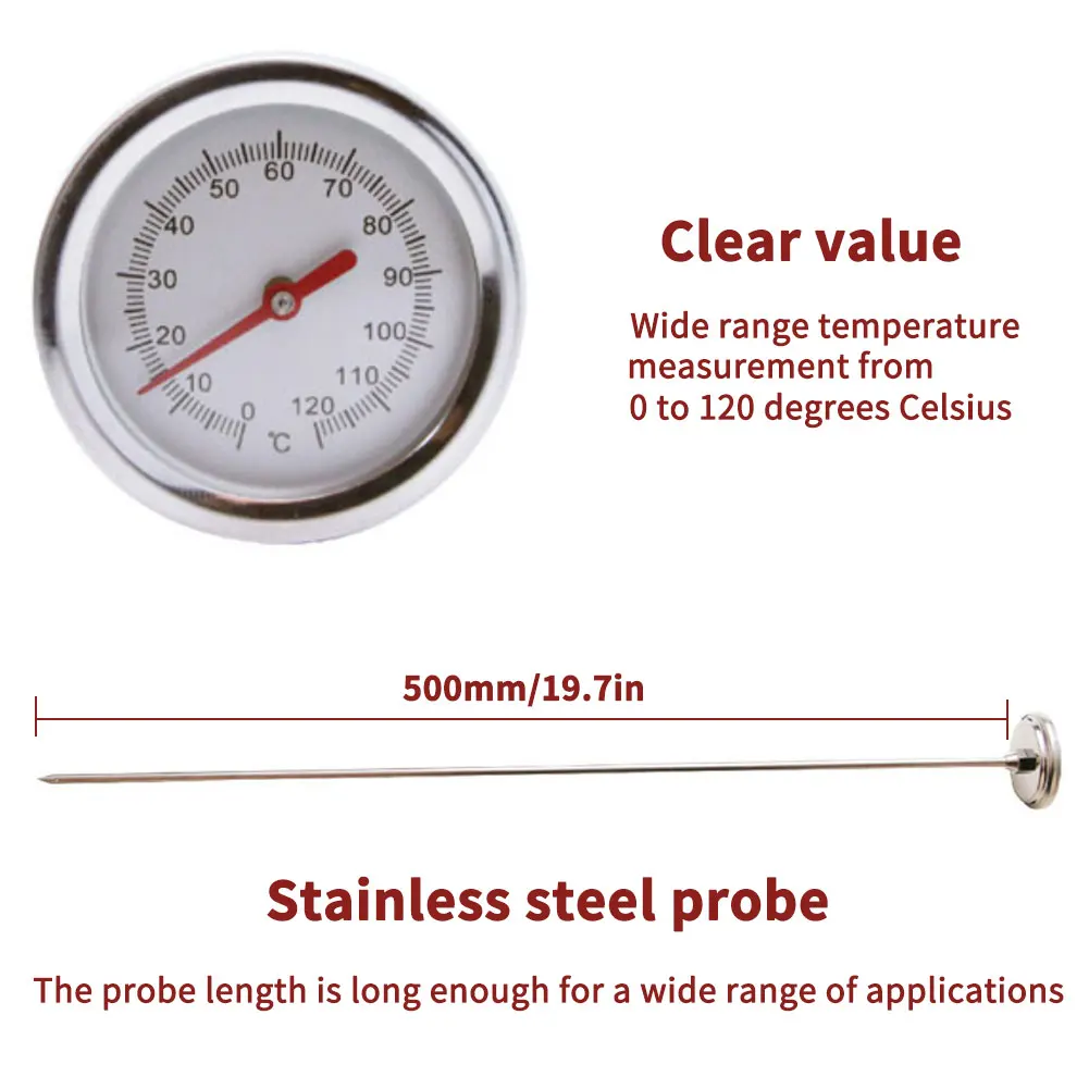 

0~120 Compost Soil Thermometer 20 Inch 50 Cm Length Premium Food Grade Stainless Steel Measuring Probe Detector For Garden