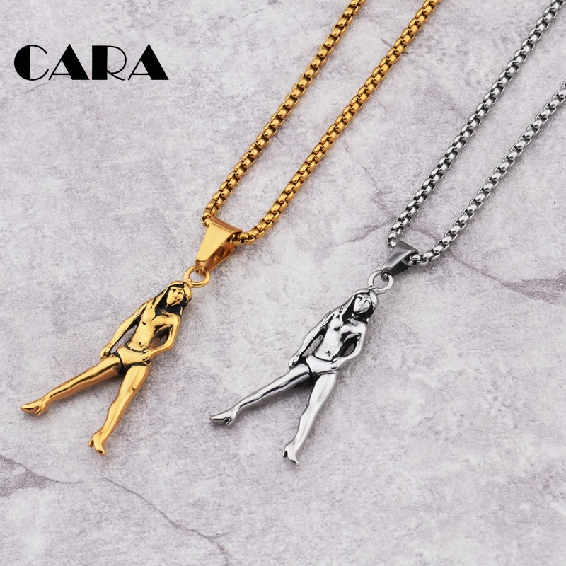 

2 colors Sexy Bikini Girl charm necklace Fine polished 316L Stainless steel mens womens hip hop necklace jewelry CAGF0400
