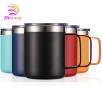 deouny 14oz insulated travel mug double wall coffee mug with handle vacuum stainless steel tumbler cup sliding lid drinkware
