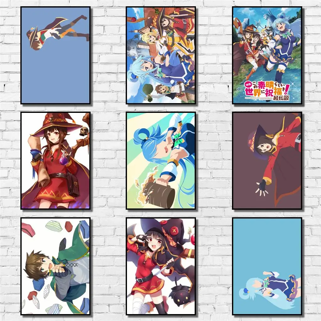 30 дизайнов аниме Kono Subarashii Sekai Ni Shukufuku Wo! Плакат из белой бумаги для кофейного дома