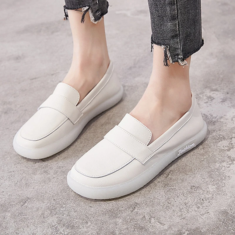 

Fashion Loafers Women PU Leather Slip On Women Shoes British Style Flat Single Shoes Women White Shoes Maternity Shoes