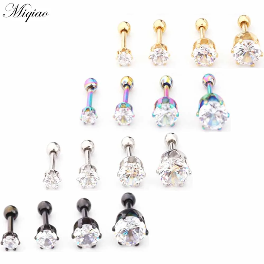 

Miqiao 2pcs Hot Selling Multicolor Six-claw Round Zircon Straight Rod Ear Bone Nail Piercing Jewelry
