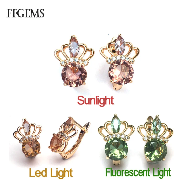 Женские серьги с зултанитом FFGems Crown из серебра 925 пробы розовым золотом вечерние