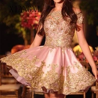 xiangsha pink homecoming dresses lace appliques a line off the shoulder short sleeves short party dress homecoming dress vestido