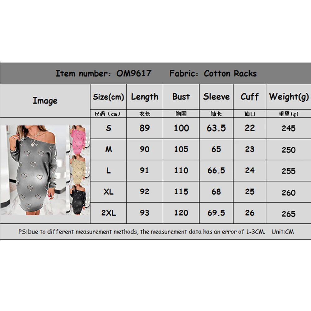 

2021NEW Women's Dress Sweet & Cute Peach Heart Print Long Sleeve Shift Dress Mini Dress