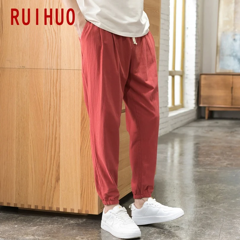 

RUIHUO Ankle-Length Black Men's Pants Harajuku Men Clothing Chinese Style Trousers Men Pants Streetwear M-5XL 2021 New Arrivals