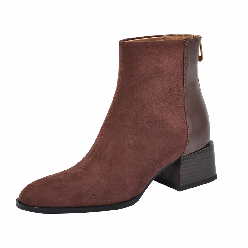 

Женские ботильоны из искусственной кожи, на Высоком толстом каблуке, с квадратным носком, на молнии, зимняя обувь, 2022