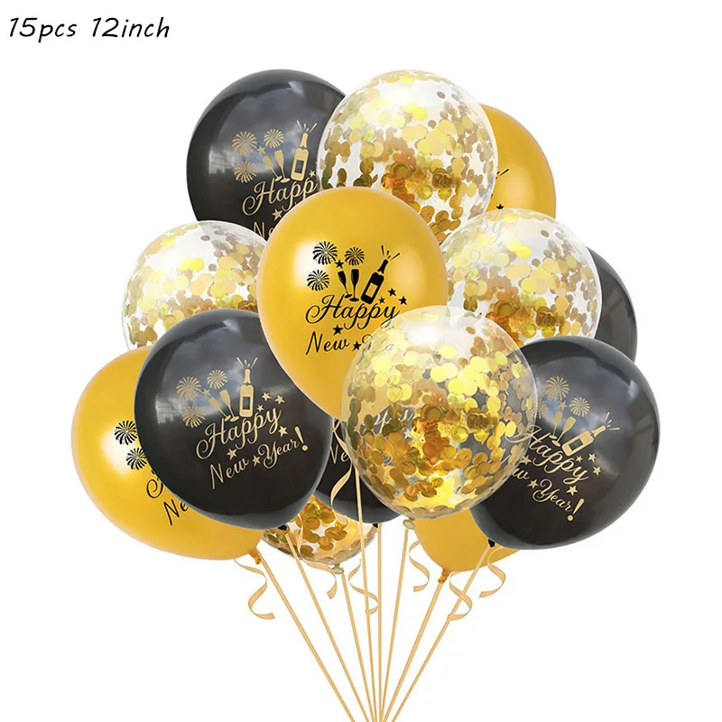 15pcs set1 Фольгированные воздушные шары с новогодним днем фоторамка реквизит воздушные шары золотой черный баннер гирлянда Navidad новогодние вечерние принадлежности - Цвет: 15pcs set1