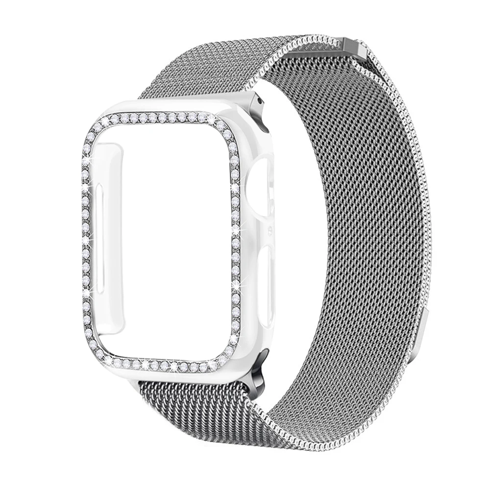 Чехол+ ремешок для Apple Watch 5 ремешок 44 мм 40 мм iWatch ремешок 42 мм 38 мм Миланская Петля Браслет ремешок для Apple watch 4 3 2 1 - Цвет ремешка: Transparent case