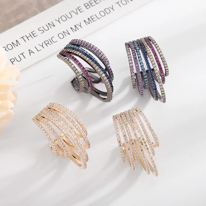 

Geometry 925 Silver Pin AAA Zircon Earrings For Women Copper Hollow Out Iced Out Earring Cubic Zirconia Female Bling Ear Jewelry