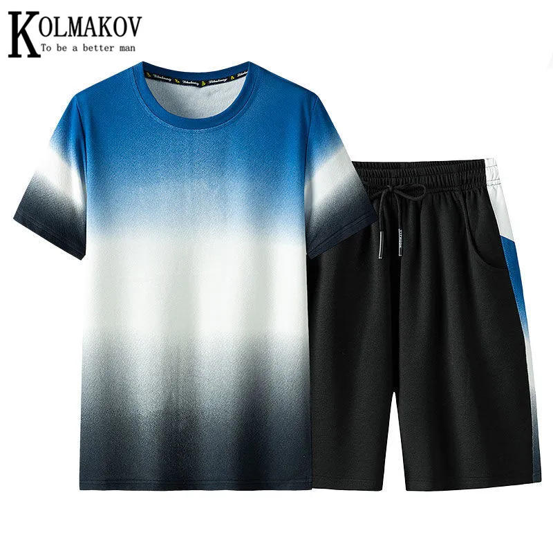 

KOLMAKOV Men's Summer Casual Sport Suit Short Sleeved Shorts Set Polyester Breathable Clothes Male Size M-4XL