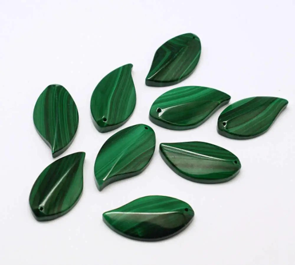 

Stone Pendants Natural Malachite, Grade A, Leaf, Green, 28x15x6mm, hole: 1mm