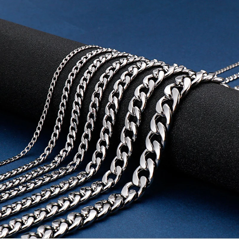 

Punk Mens Women Curb Cuban Chain Necklace Gold Silver Color Stainless Steel Necklaces For Men Fashion Jewelry 4/5//67/10/12mm