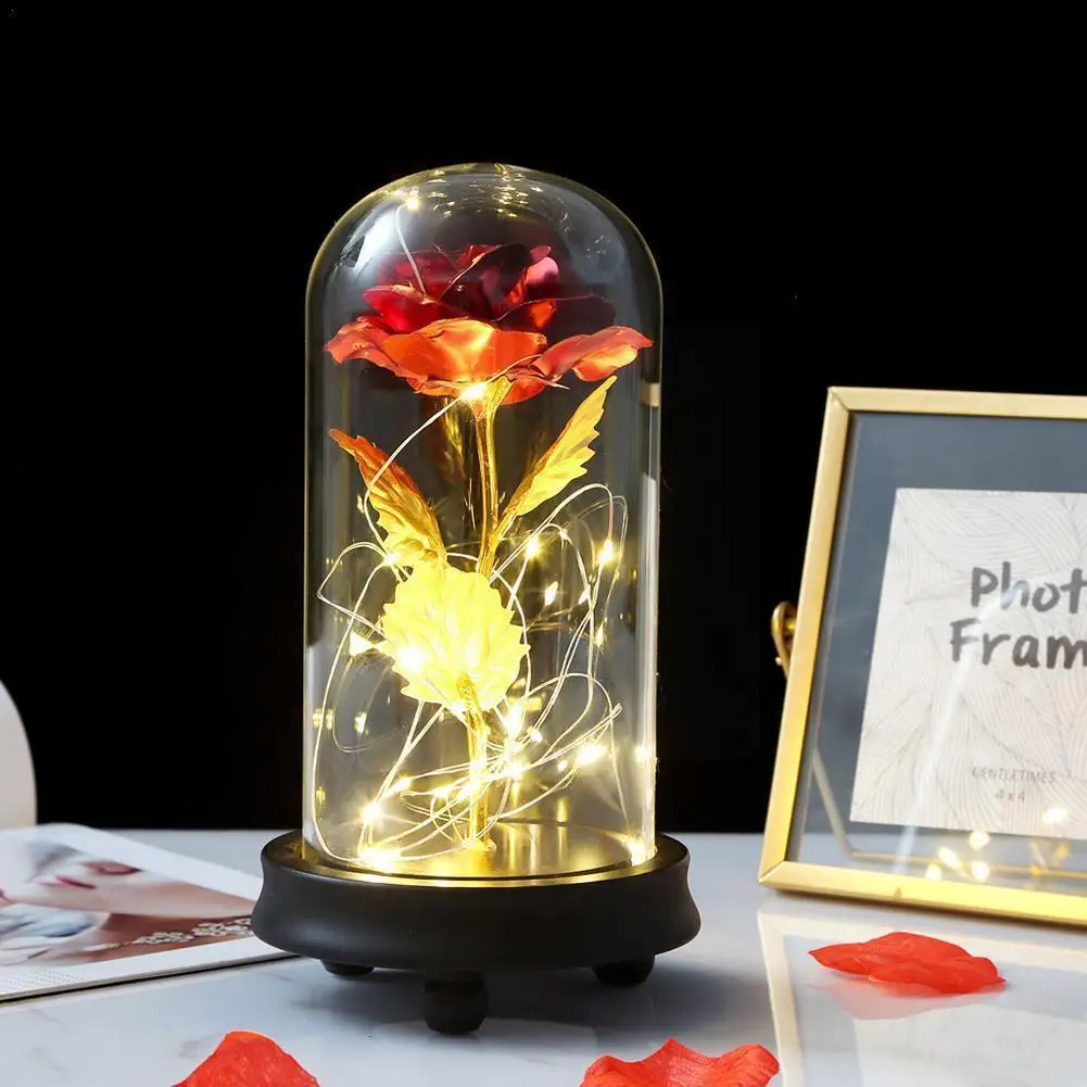 

Artificial Eternal Rose Flower Led Light Artificial Flowers In Glass Dome Mother Day Valentine Gift For Girls B9u1