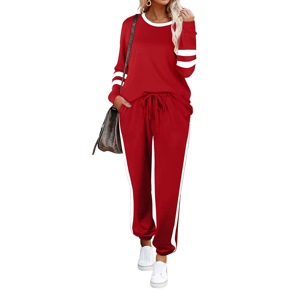 

Women Color Blocking Long Sleeve Pocket Pants Sets Women's Soild Tracksuit Hoodies Sweatshirt And Pants Two Piece Sets