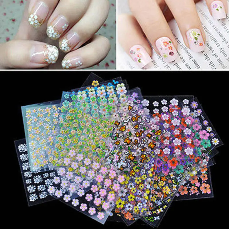 

50 Sheets 3d Design Nail Stickers Flower Decal 3d Nail Sticker Self Adhesive Manicure Nail Decoration Nail Slider Mix Color