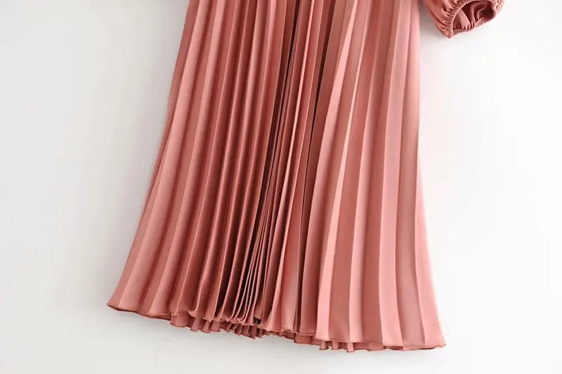 Женское милое розовое плиссированное платье миди с бантом и воротником рукав три