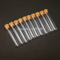 50pcs 12x60mm lab clear plastic test tube with cork cap stopper round bottom laboratory or wedding favours spice tube