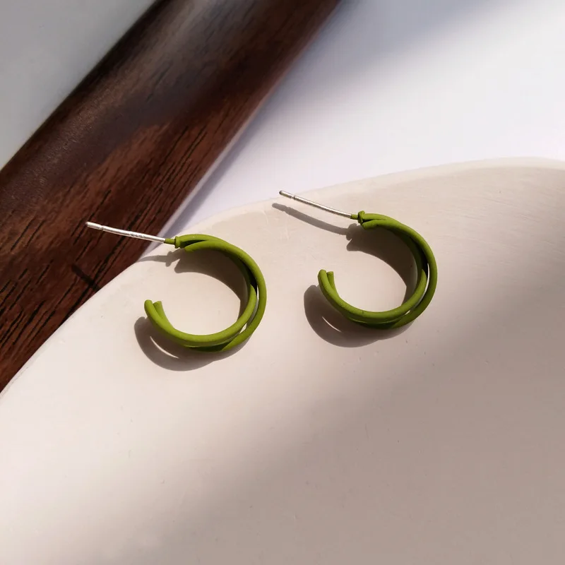 Маленькие серьги кольца S925 с иглой простое ювелирное изделие двухслойные